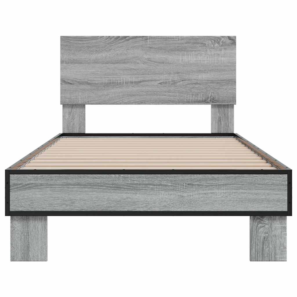 Bed frame Grey Sonoma 75x190 cm wood material and metal