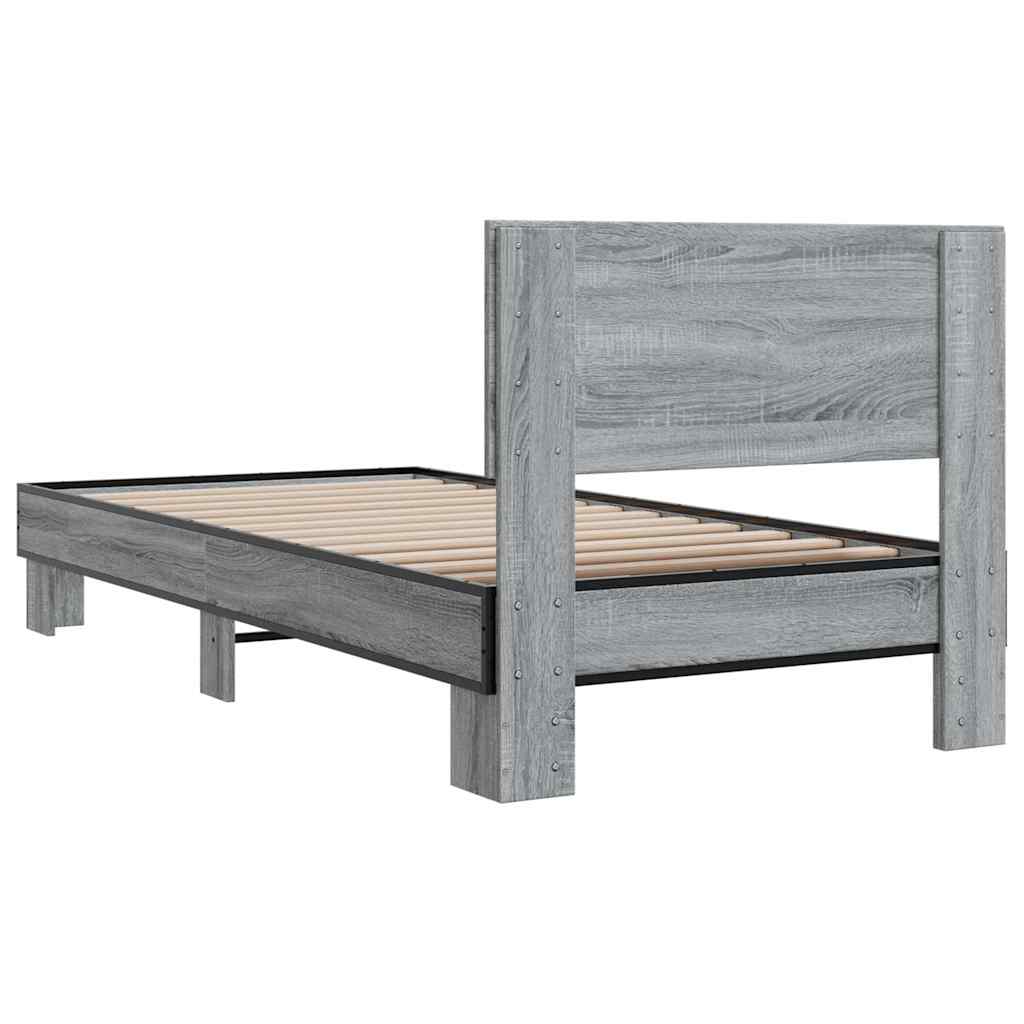 Bed frame Grey Sonoma 75x190 cm wood material and metal