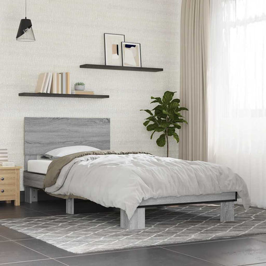 Bed frame Grey Sonoma 75x190 cm wood material and metal
