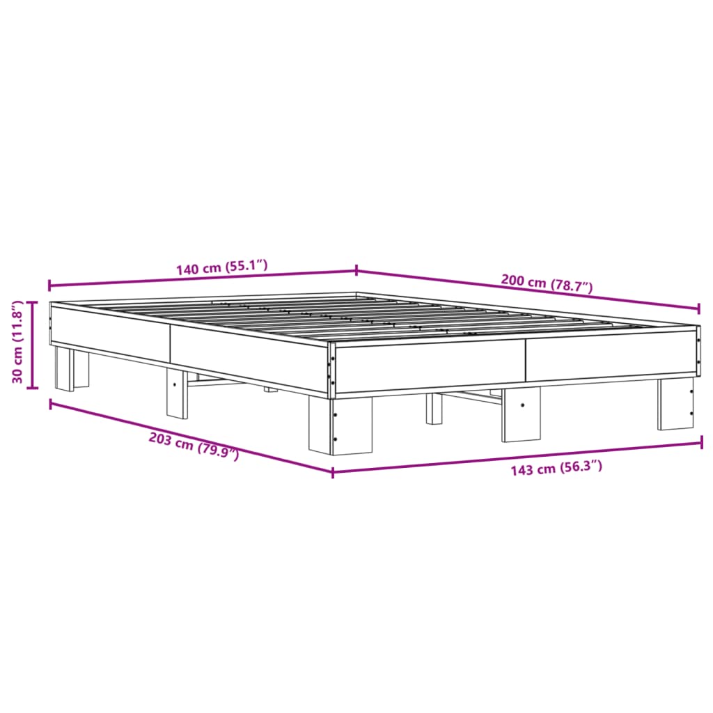 Bed frame Grey Sonoma 140x200 cm wood material and metal