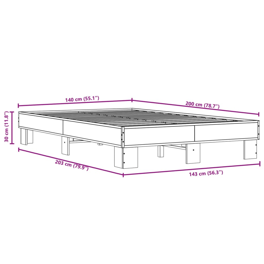 Bettgestell Braun Eichen-Optik 140x200 cm Holzwerkstoff Metall