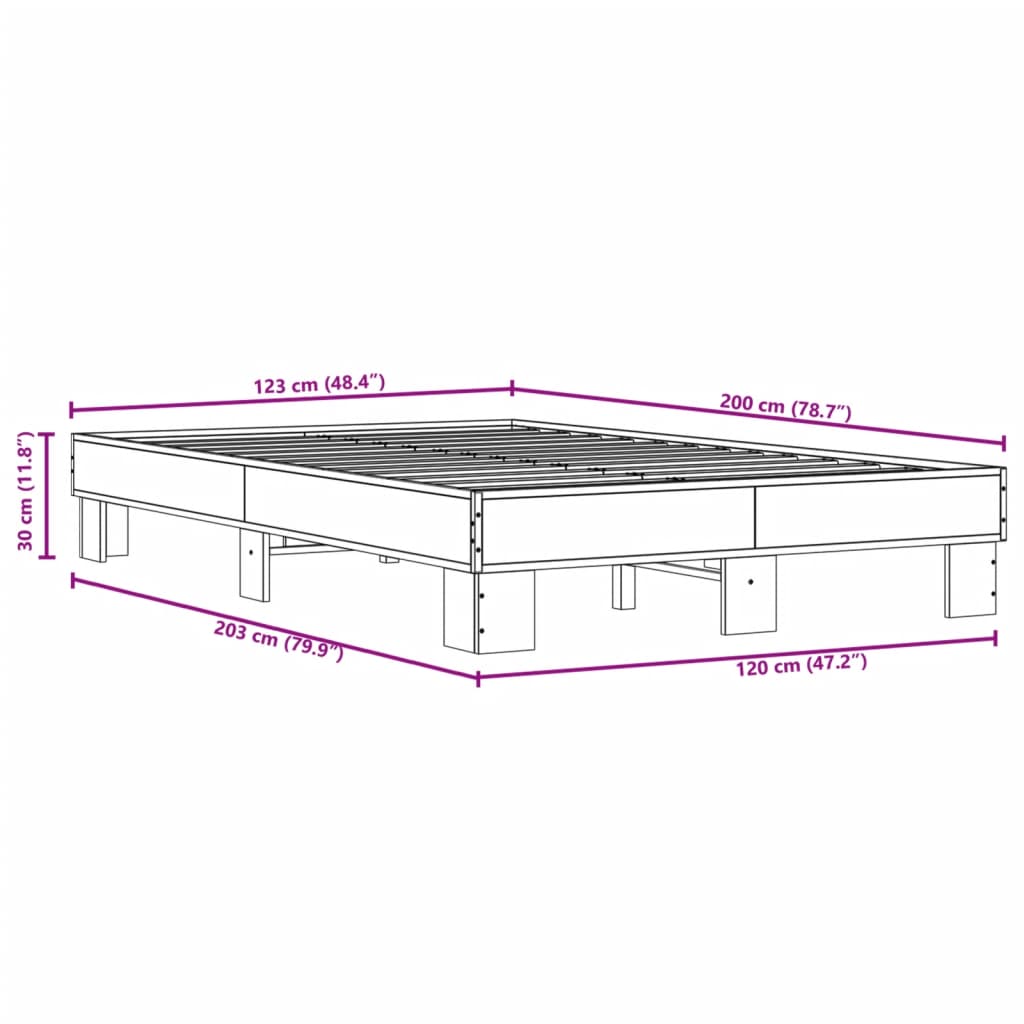 Cadre de lit aspect chêne marron 120x200 cm matière bois métal