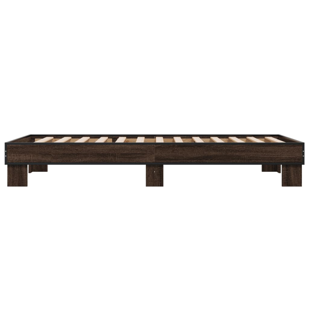 Cadre de lit aspect chêne marron 100x200 cm matière bois métal