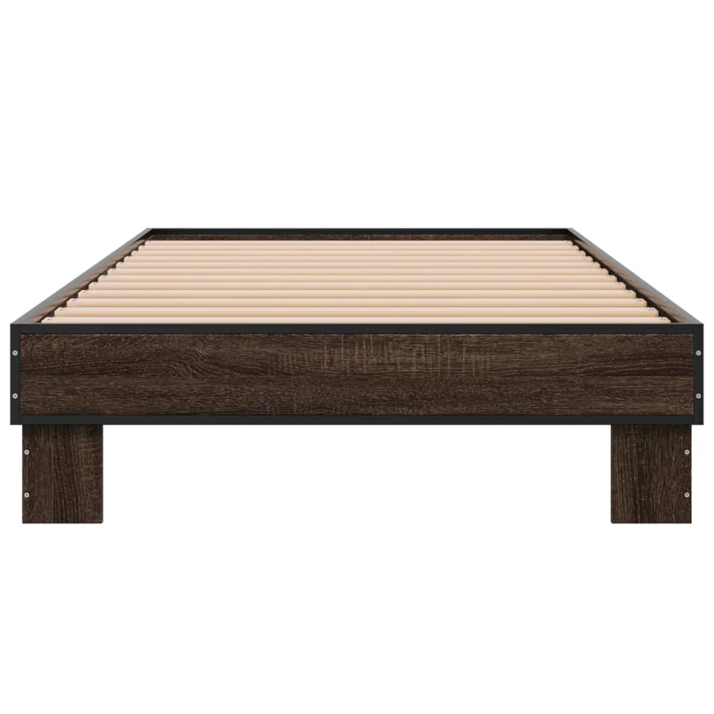 Cadre de lit aspect chêne marron 90x200 cm matière bois métal