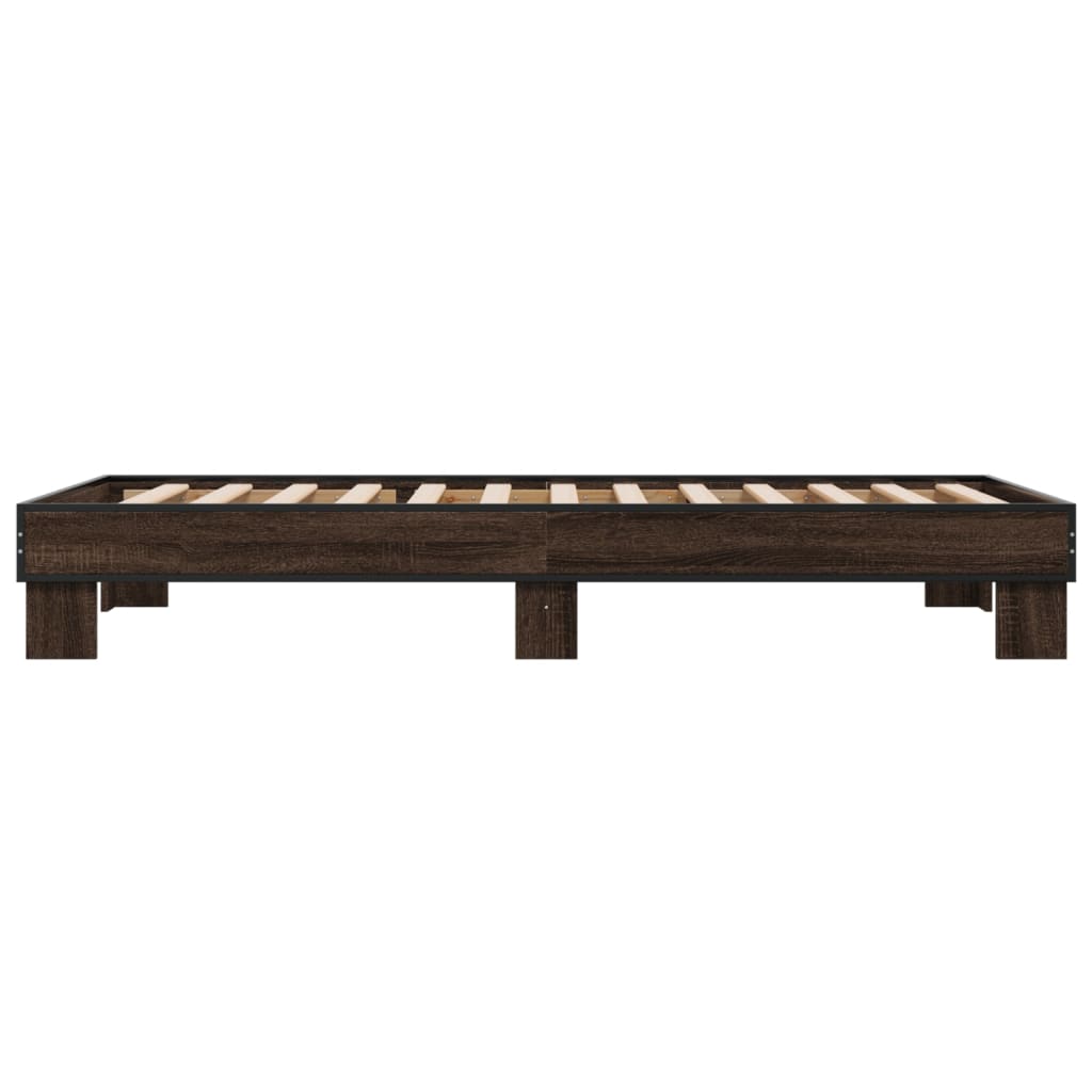 Cadre de lit aspect chêne marron 90x200 cm matière bois métal