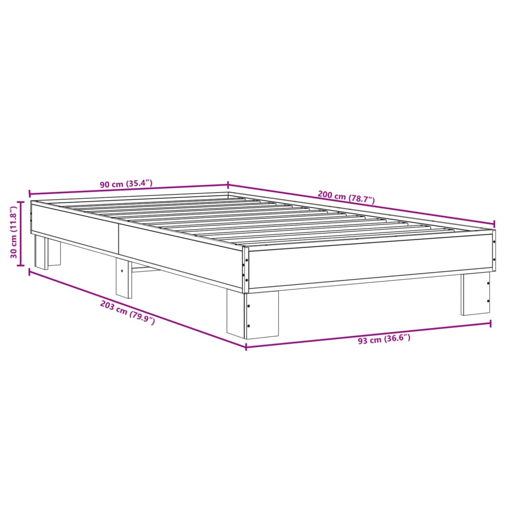 Cadre de lit aspect chêne marron 90x200 cm matière bois métal