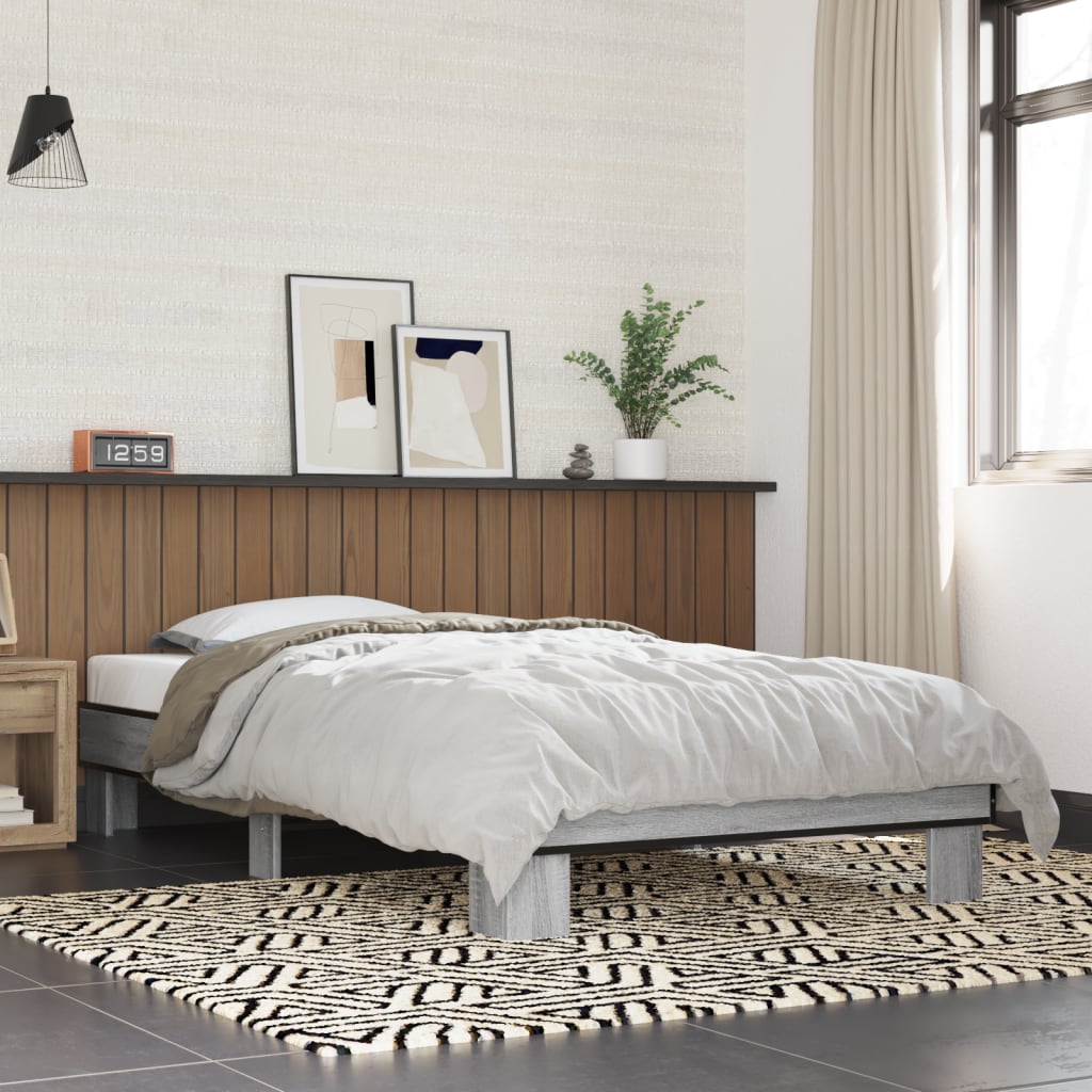 Bed frame Grey Sonoma 75x190 cm wood material and metal