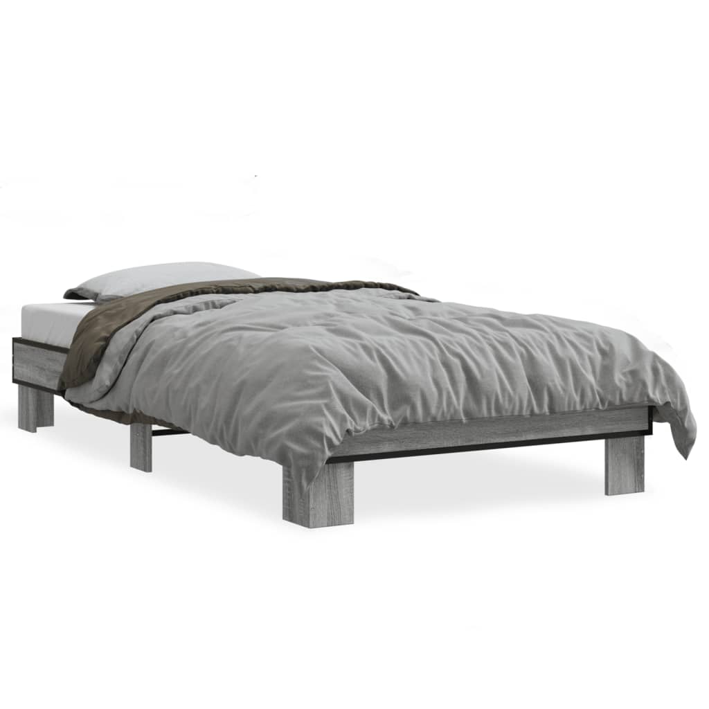 Bed frame Grey Sonoma 90x190 cm wood material and metal