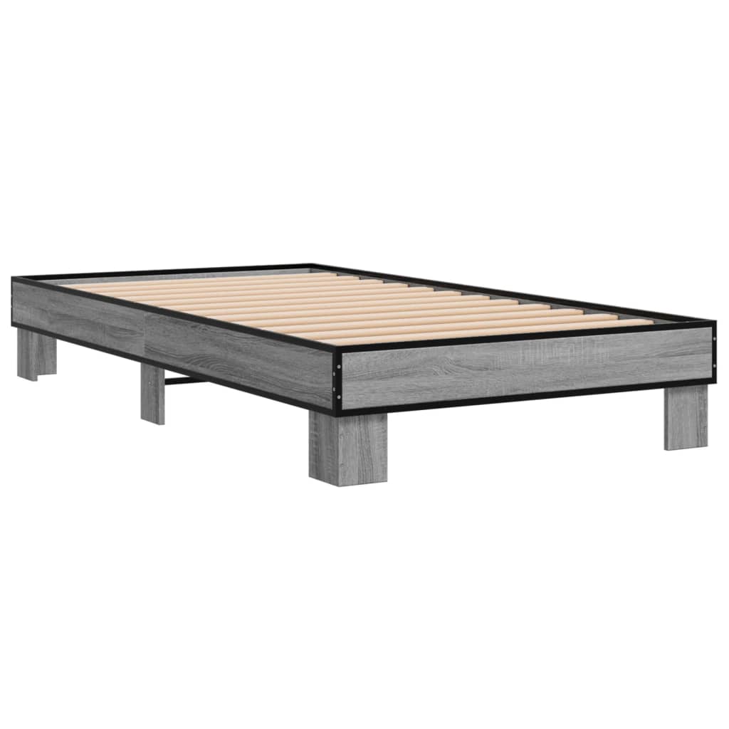 Bed frame Grey Sonoma 90x190 cm wood material and metal