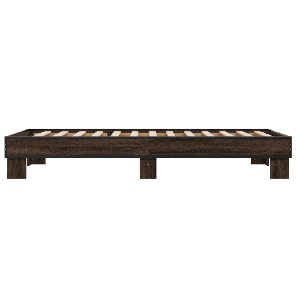 Cadre de lit aspect chêne marron 90x190 cm matière bois métal