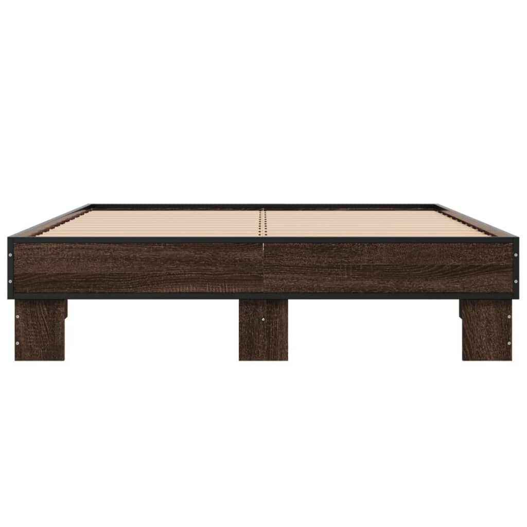 Cadre de lit aspect chêne marron 120x190 cm matière bois métal