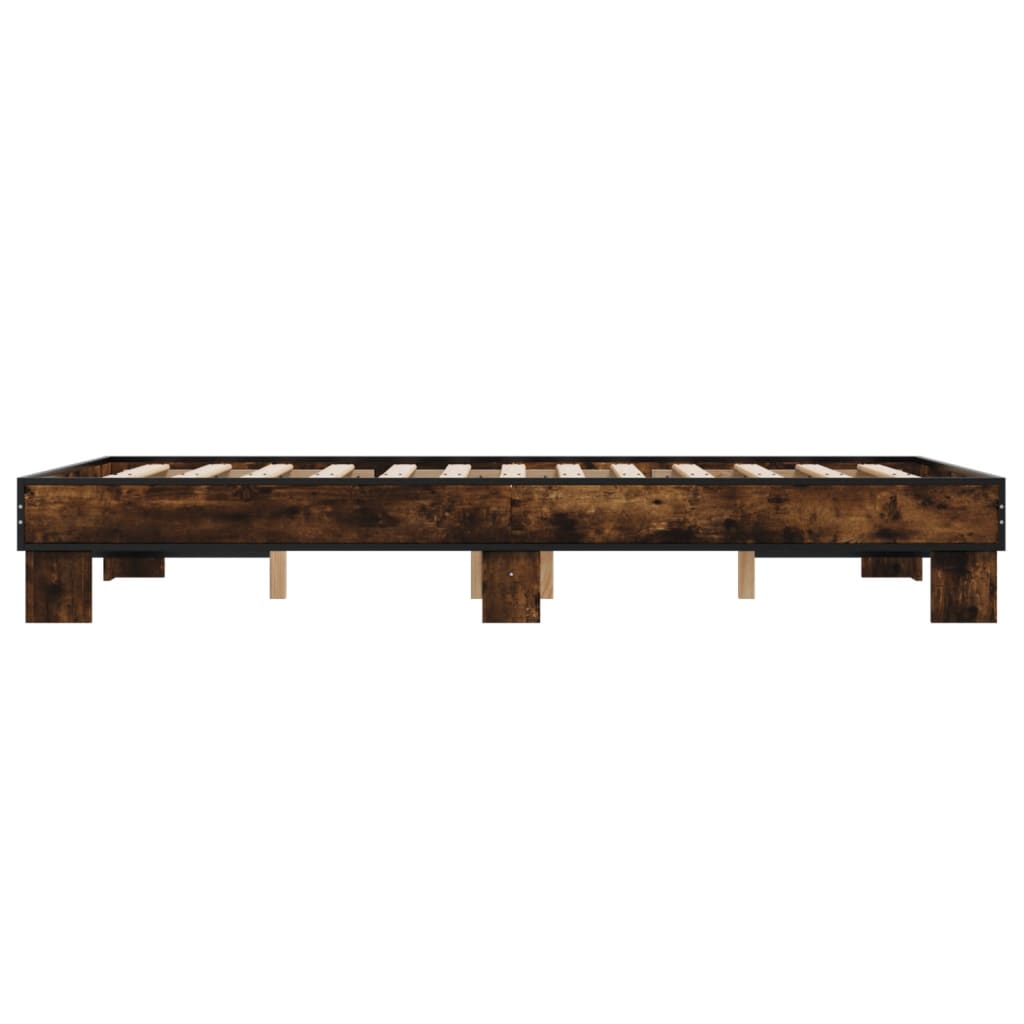 Cadre de lit aspect chêne marron 120x190 cm matière bois métal