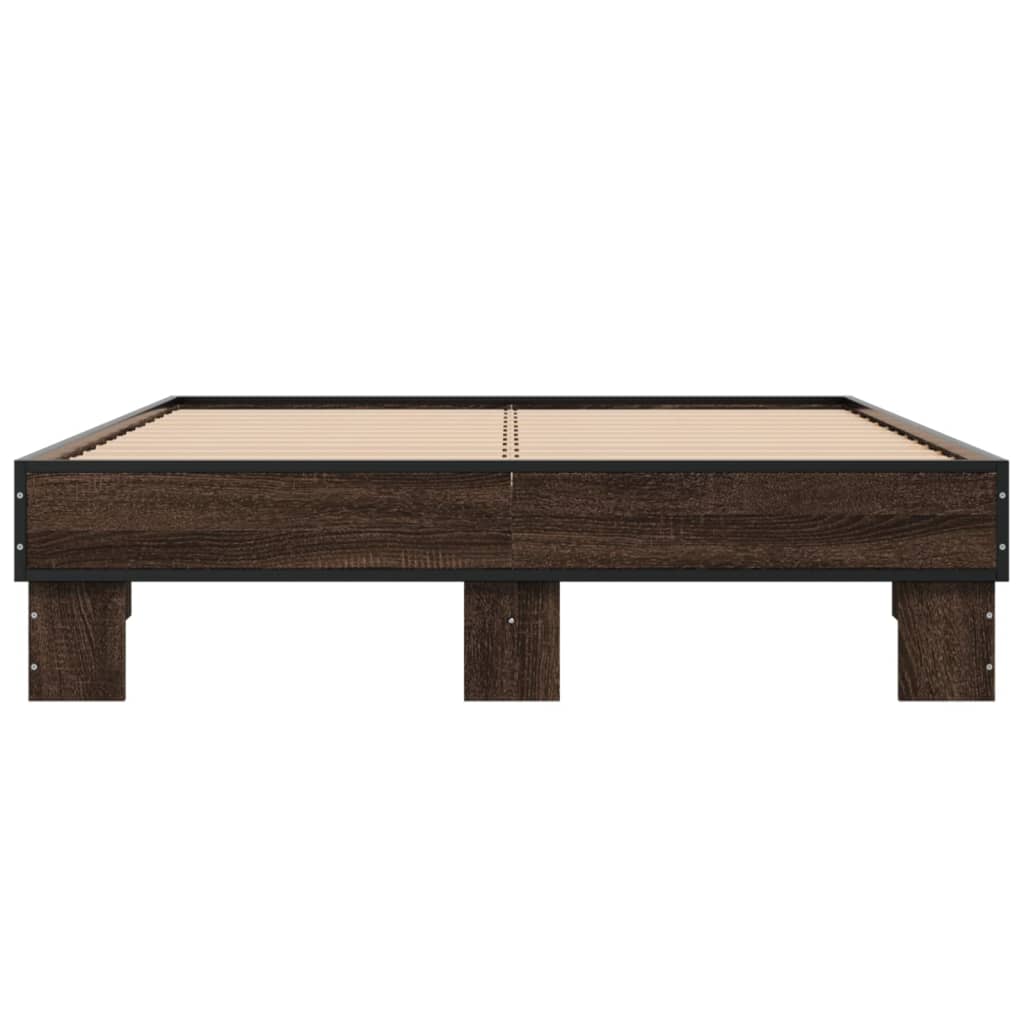 Cadre de lit aspect chêne marron 135x190 cm matière bois métal