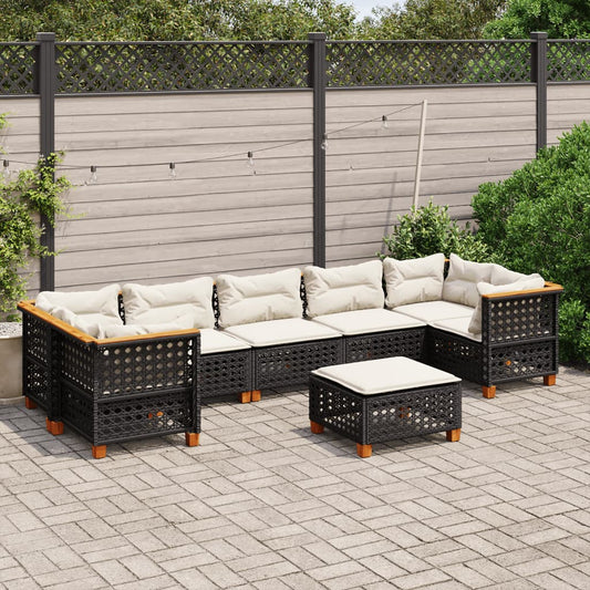 8-piece garden sofa set with cushions, black poly rattan