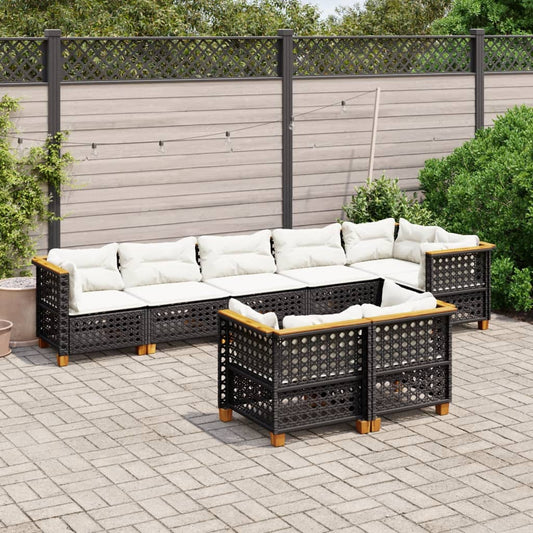 8-piece garden sofa set with cushions, black poly rattan