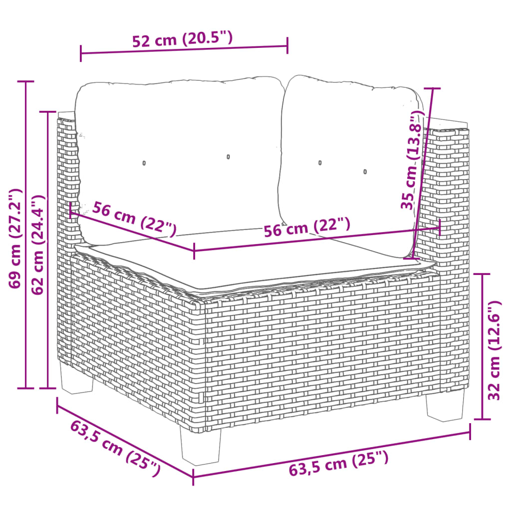 8-piece garden sofa set with cushions, black poly rattan