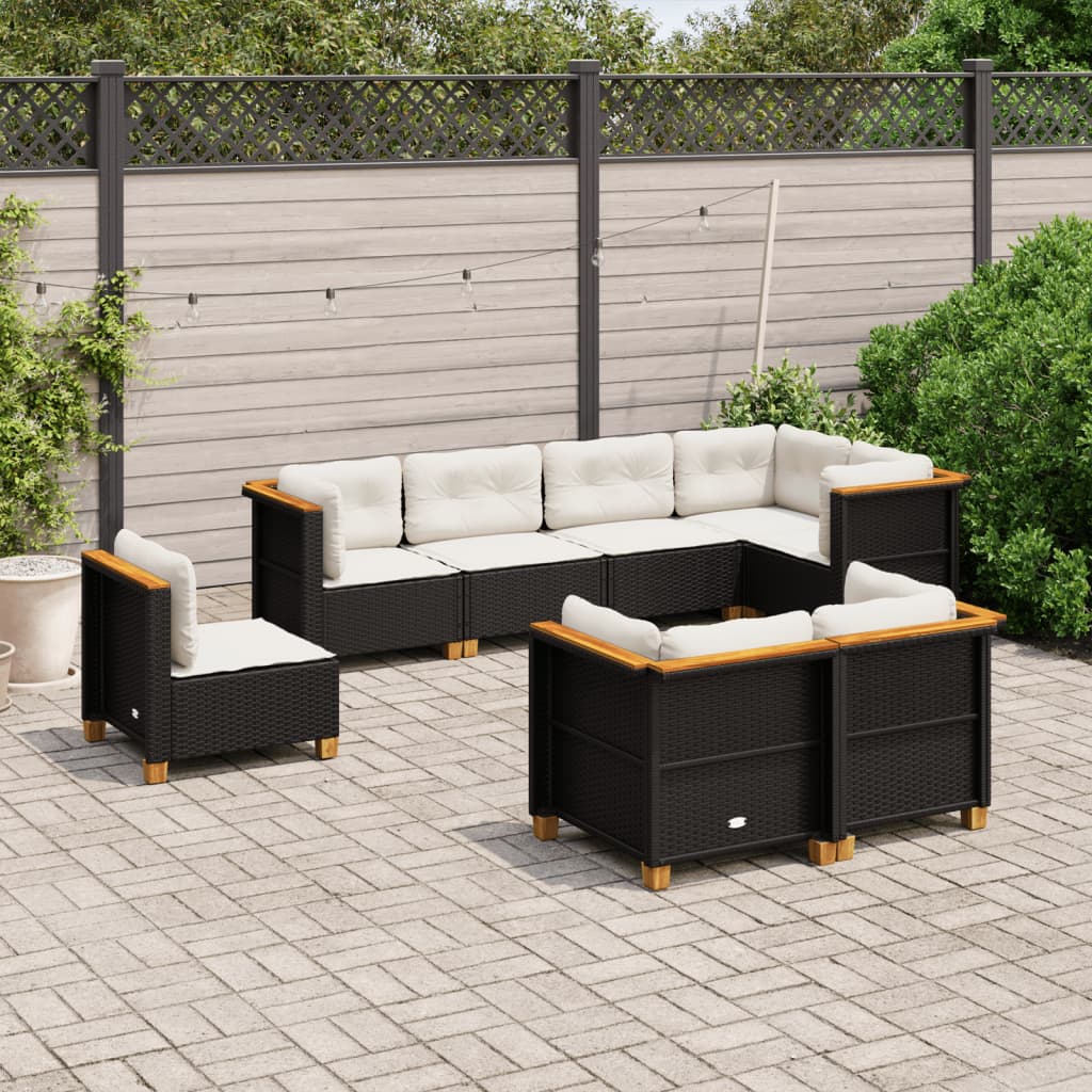 8-piece garden sofa set with cushions, black poly rattan