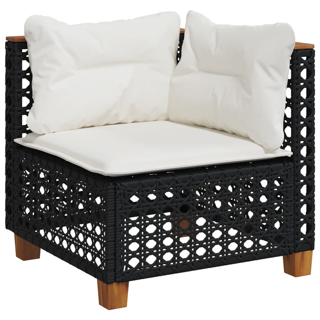8-piece garden sofa set with cushions, black poly rattan