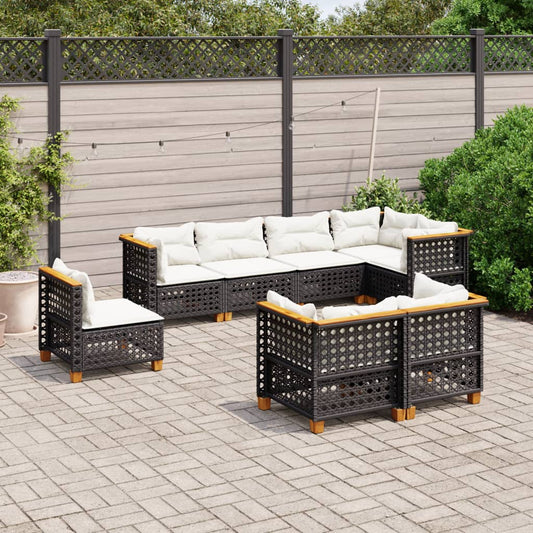 8-piece garden sofa set with cushions, black poly rattan