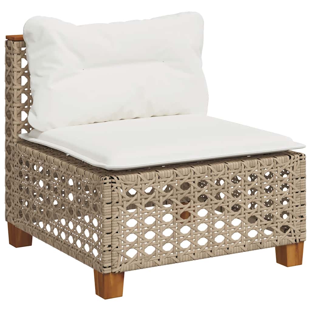 9-tlg. Garten-Sofagarnitur mit Kissen Beige Poly Rattan