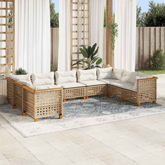 9-tlg. Garten-Sofagarnitur mit Kissen Beige Poly Rattan