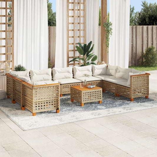 10-tlg. Garten-Sofagarnitur mit Kissen Beige Poly Rattan