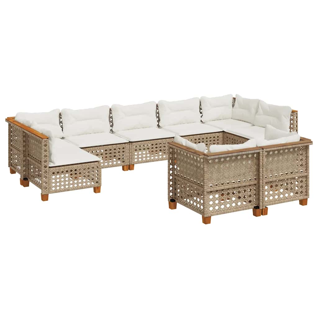 9-tlg. Garten-Sofagarnitur mit Kissen Beige Poly Rattan
