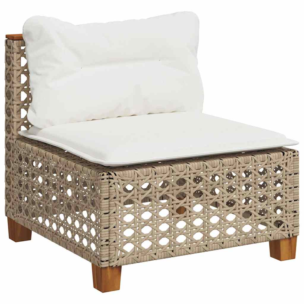 9-tlg. Garten-Sofagarnitur mit Kissen Beige Poly Rattan