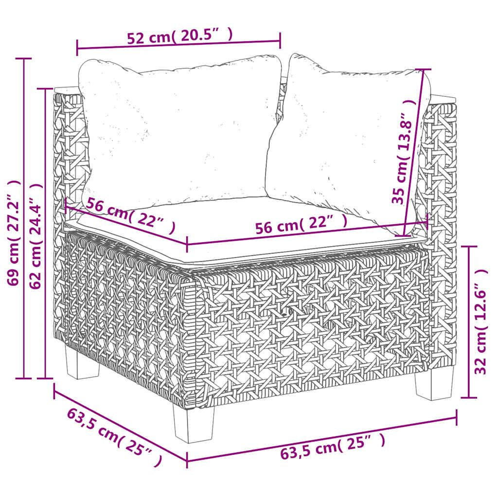 9-tlg. Garten-Sofagarnitur mit Kissen Beige Poly Rattan