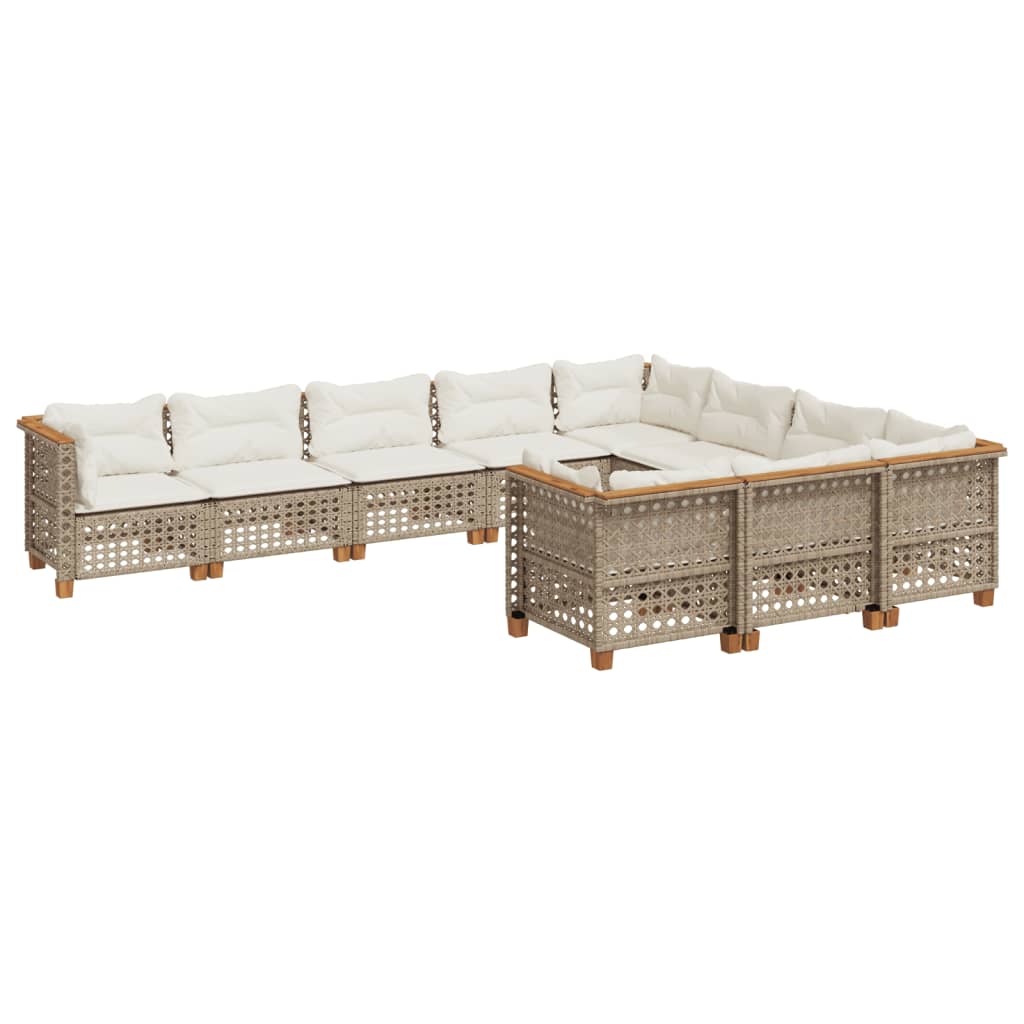 10-tlg. Garten-Sofagarnitur mit Kissen Beige Poly Rattan