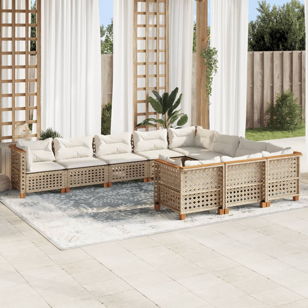 10-tlg. Garten-Sofagarnitur mit Kissen Beige Poly Rattan