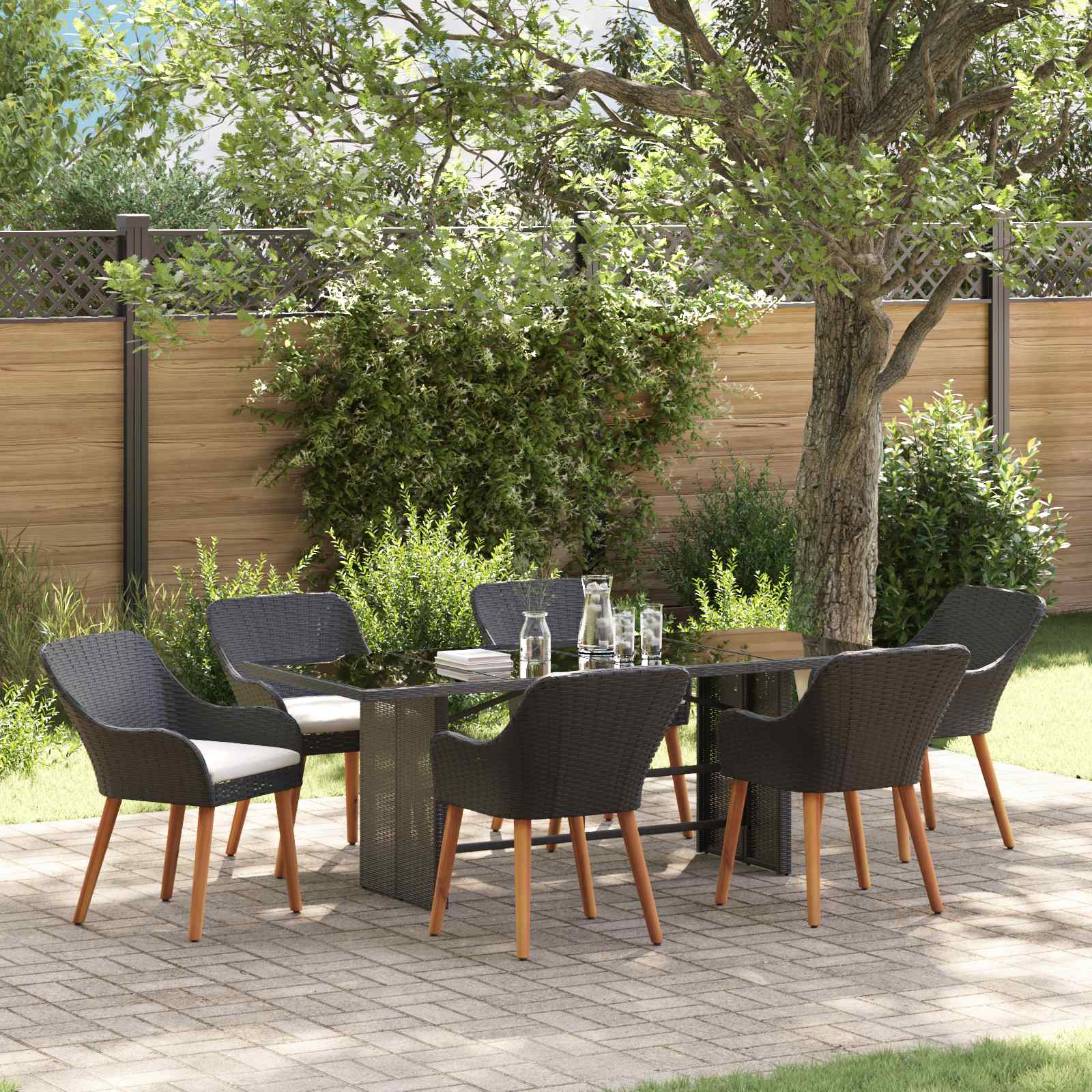 Garten Essgruppe 7 stk. Schwarz Poly-Rattan