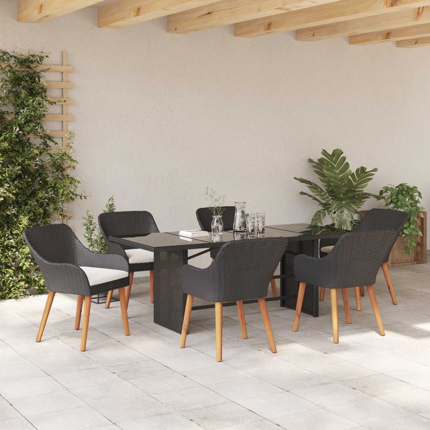 Garten Essgruppe 7 stk. Schwarz Poly-Rattan