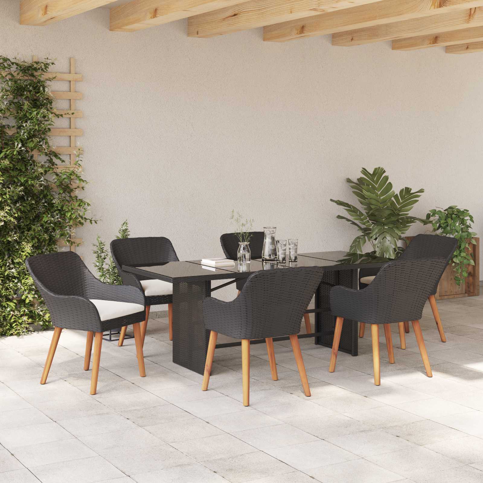 Garten Essgruppe 7 stk. Schwarz Poly-Rattan