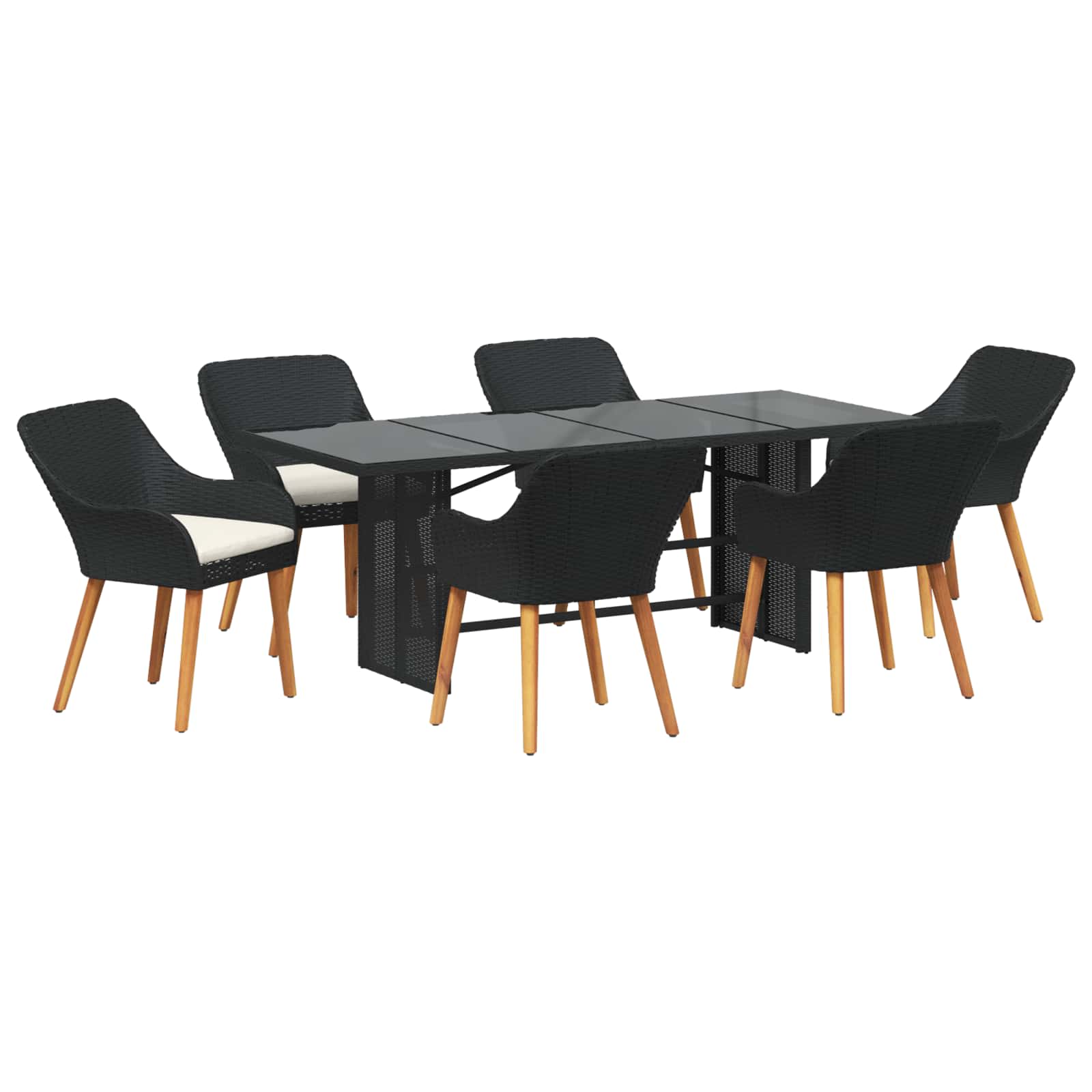 Garten Essgruppe 7 stk. Schwarz Poly-Rattan