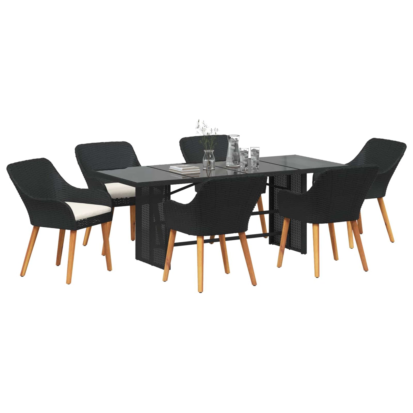 Garten Essgruppe 7 stk. Schwarz Poly-Rattan