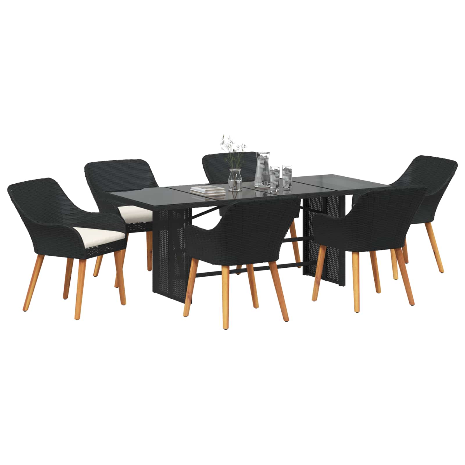 Garten Essgruppe 7 stk. Schwarz Poly-Rattan