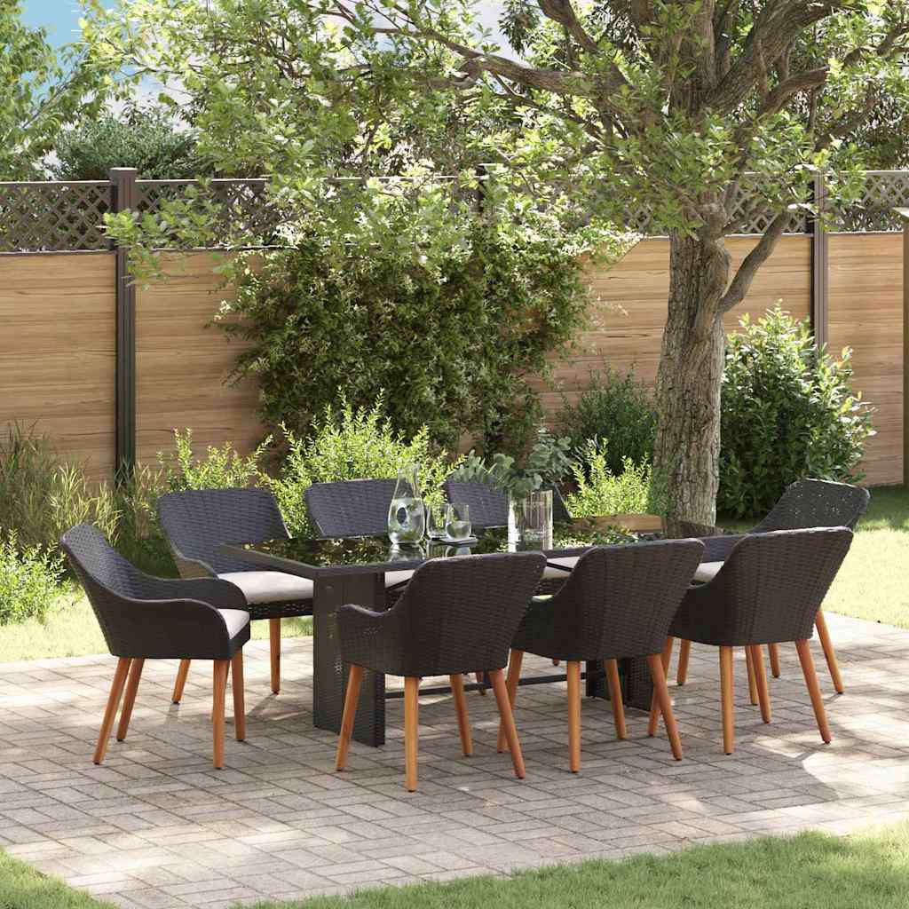 Garten Essgruppe 9 stk. Schwarz Poly-Rattan