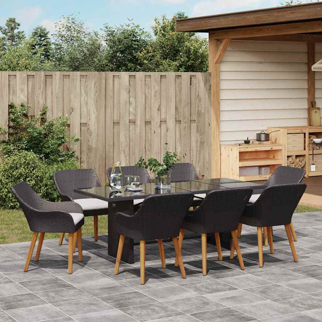 Garten Essgruppe 9 stk. Schwarz Poly-Rattan