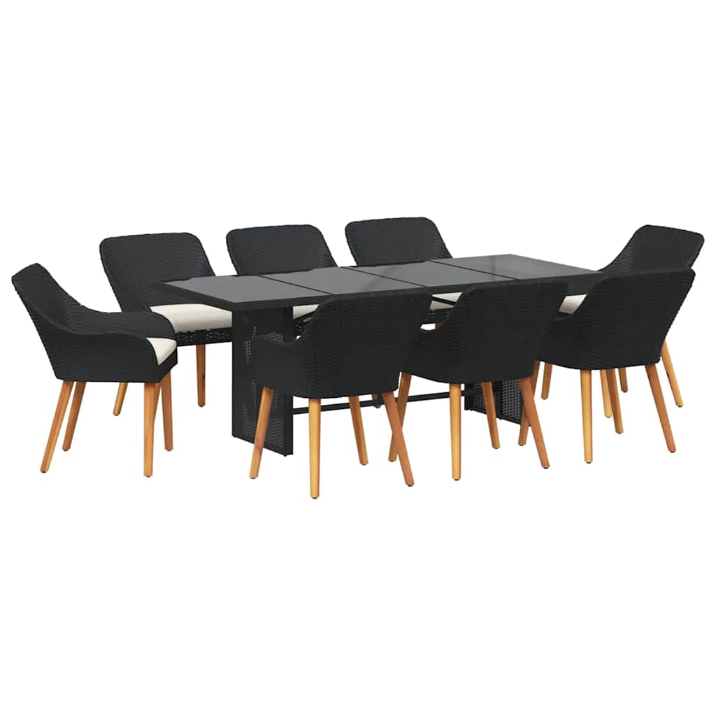 Garten Essgruppe 9 stk. Schwarz Poly-Rattan