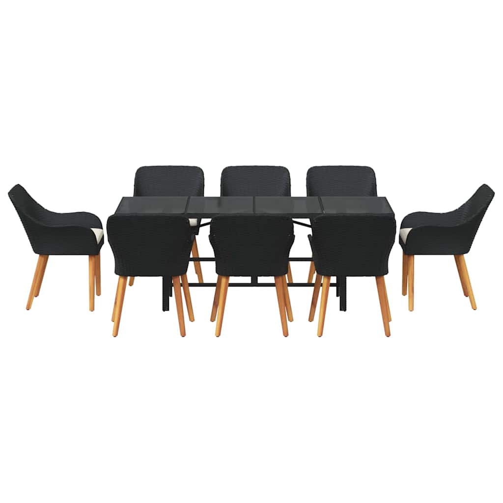 Garten Essgruppe 9 stk. Schwarz Poly-Rattan