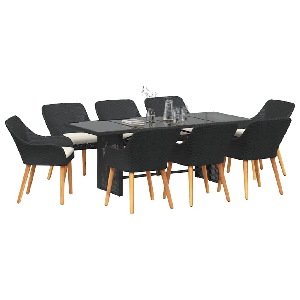 Garten Essgruppe 9 stk. Schwarz Poly-Rattan