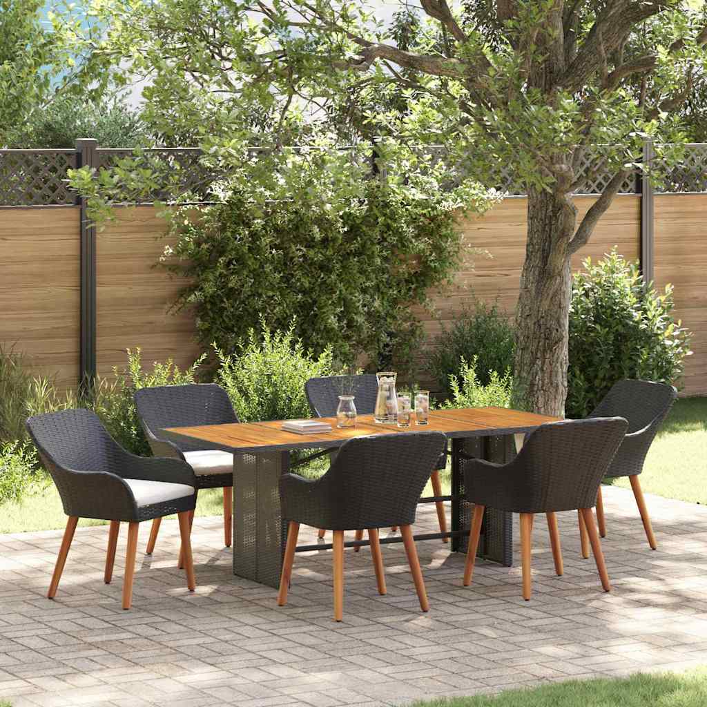Garten Essgruppe 7 stk. Schwarz Poly-Rattan