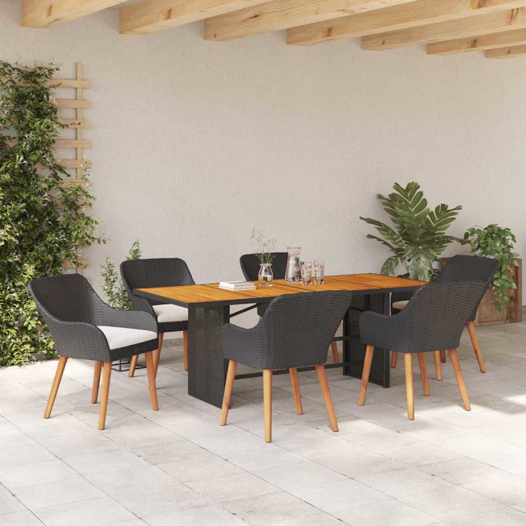 Garten Essgruppe 7 stk. Schwarz Poly-Rattan