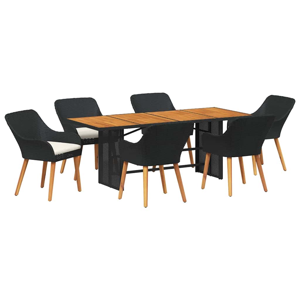 Garten Essgruppe 7 stk. Schwarz Poly-Rattan
