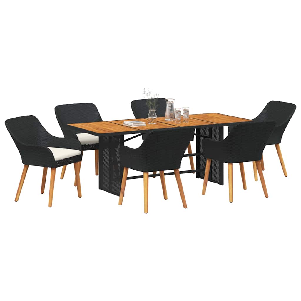 Garten Essgruppe 7 stk. Schwarz Poly-Rattan