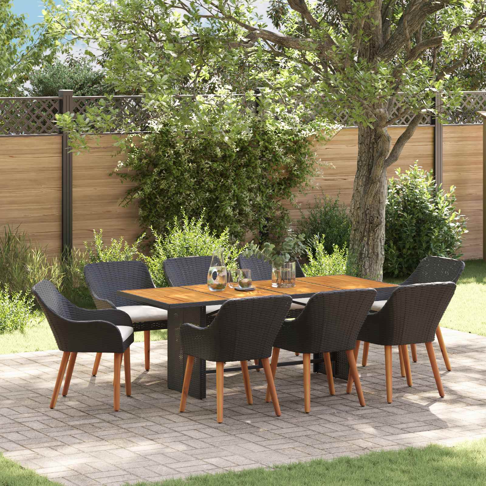 Garten Essgruppe 9 stk. Schwarz Poly-Rattan