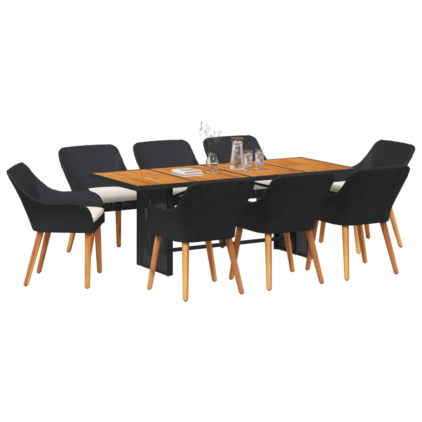 Garten Essgruppe 9 stk. Schwarz Poly-Rattan