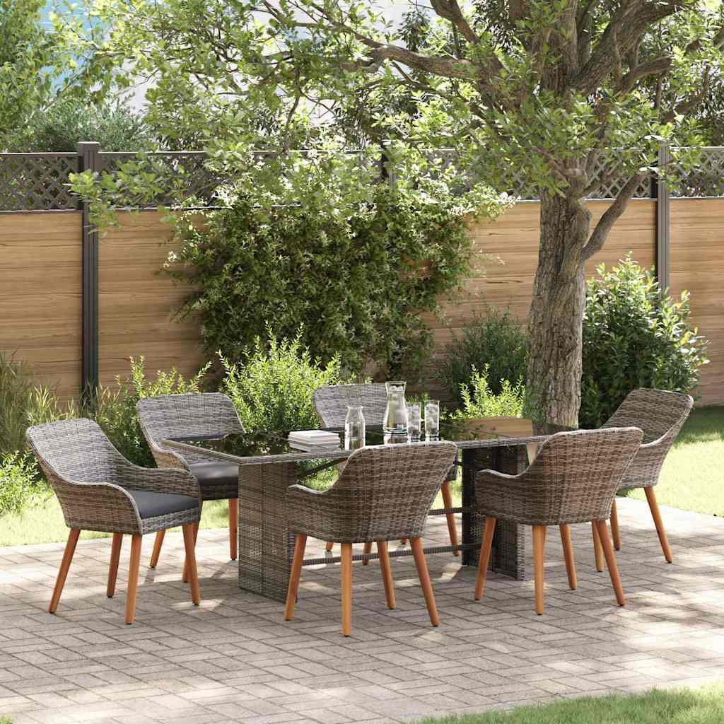Garten Essgruppe 7 stk. Grau Poly-Rattan
