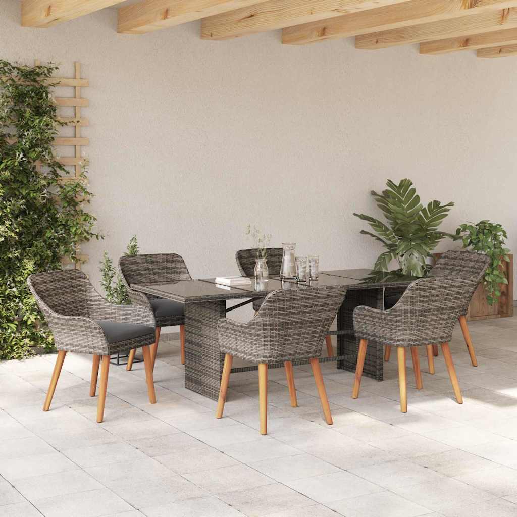 Garten Essgruppe 7 stk. Grau Poly-Rattan